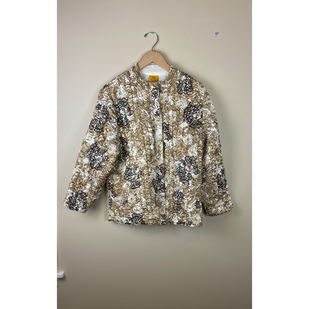 RUBY RD Crinkle Quilted Zip-Up‎ Lightweight Jacket Size 1X Black/Tan Print